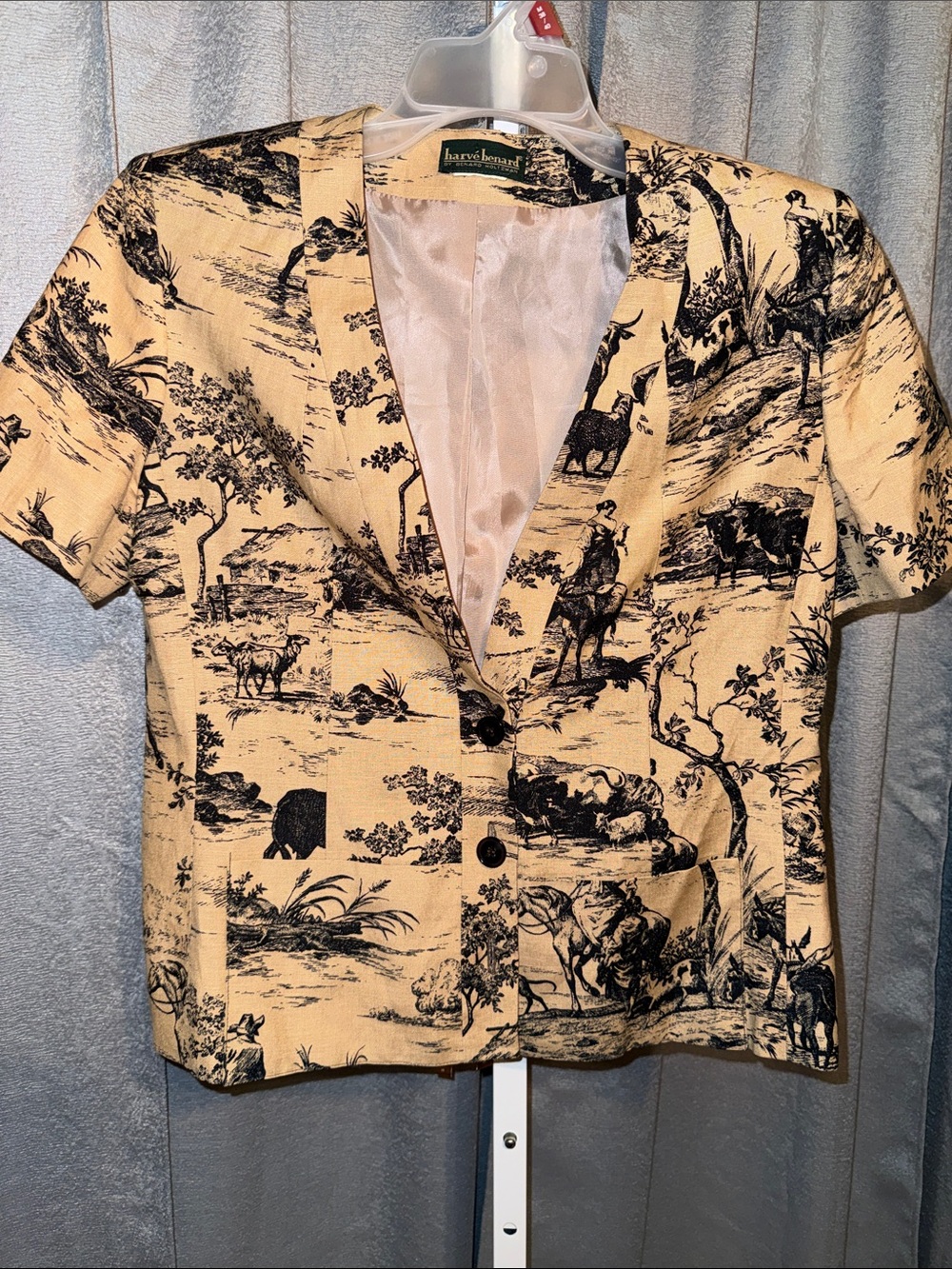 Harve Benard Beige Short-Sleeve Printed Shirt Jacket
